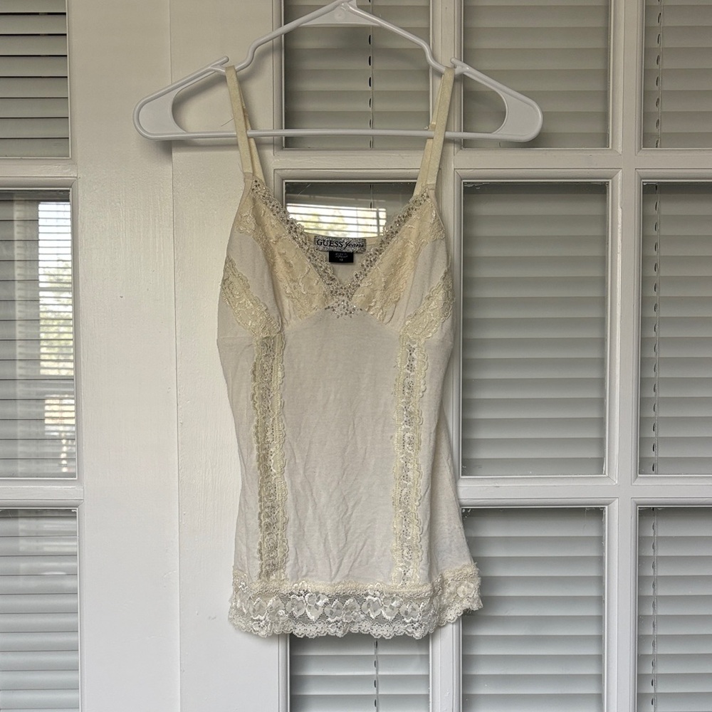 Authentic Early 2000s GUESS Jeans Jeweled Lace Tank Top
